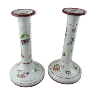 Pairs of old candlesticks decoration flowers Strasbourg, Sarreguemines U -C