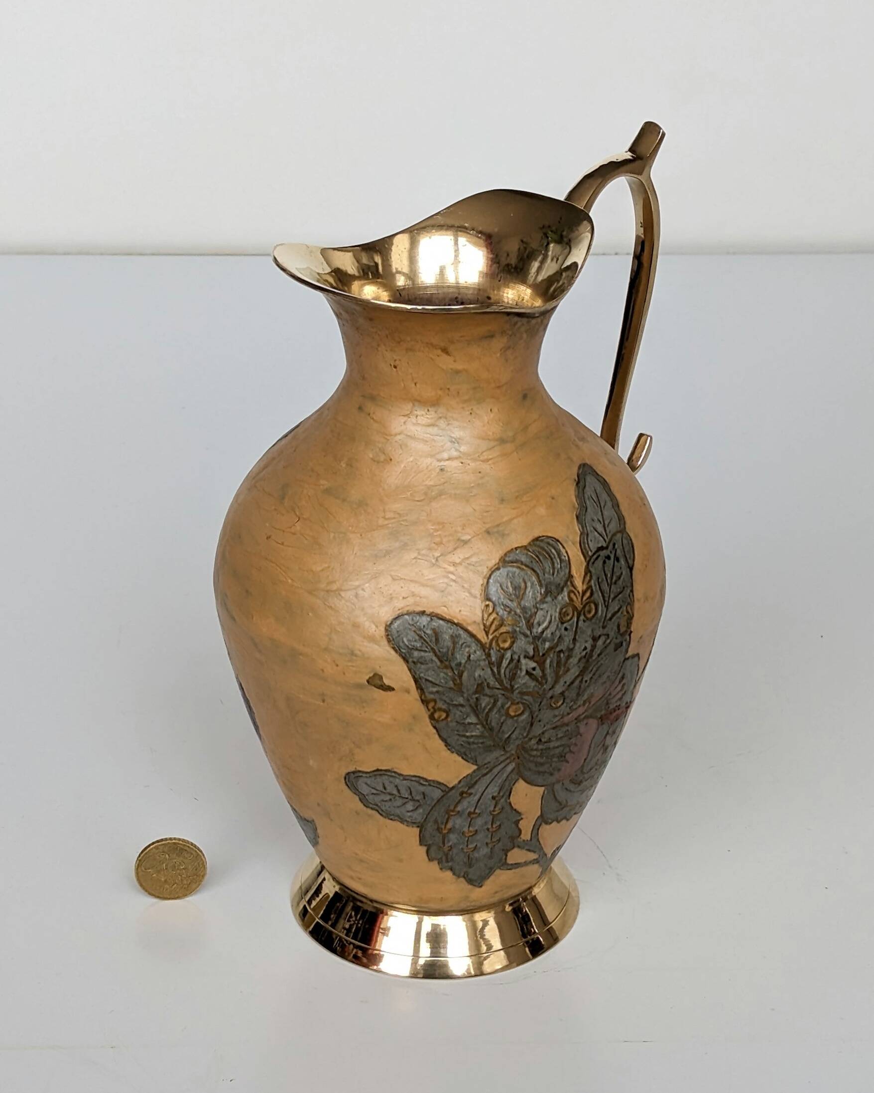 Pitcher, Hand painted brass jug