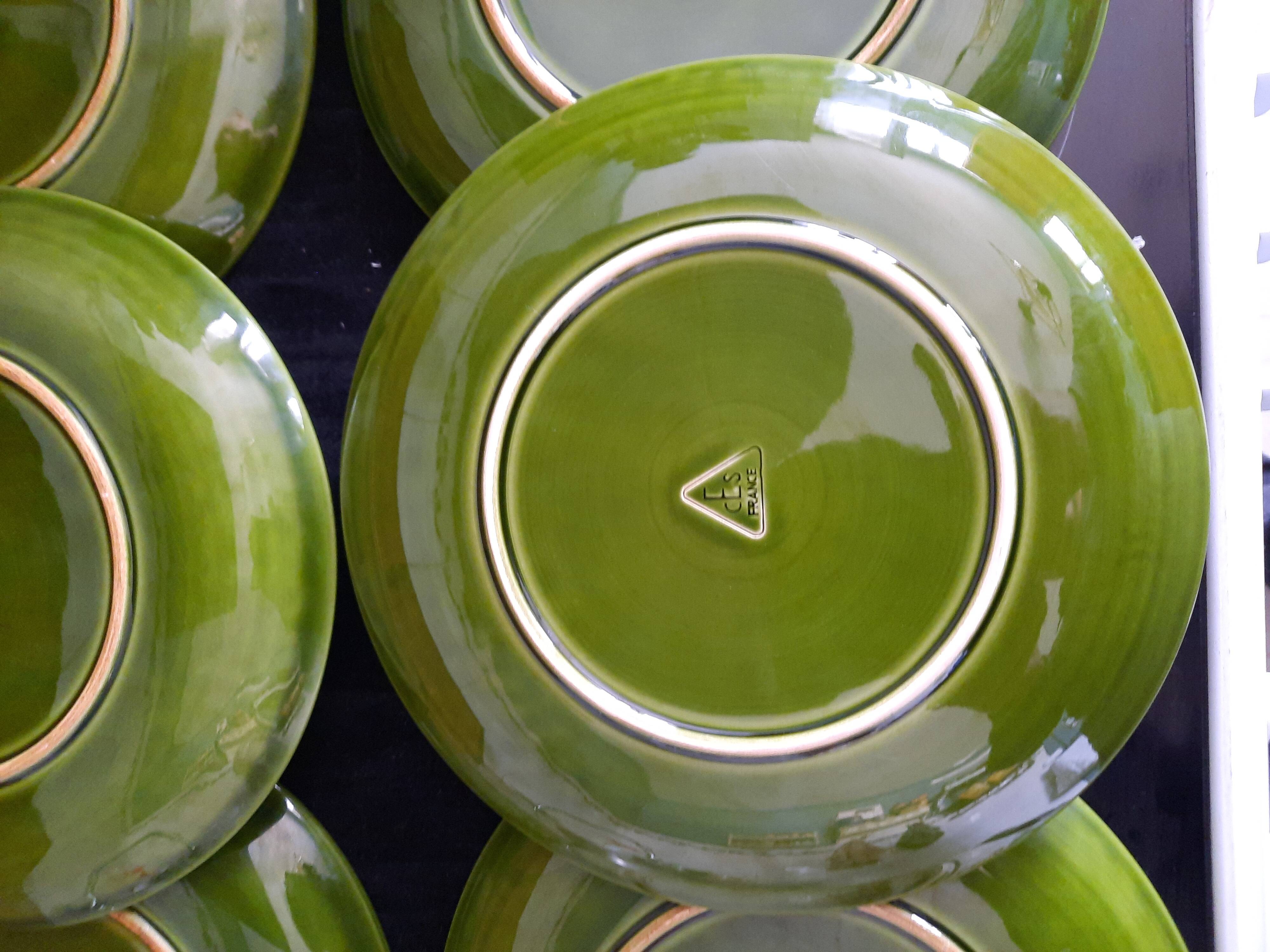 Set of 6 green oyster plates 25 cm – C.E.S France – Very good condition