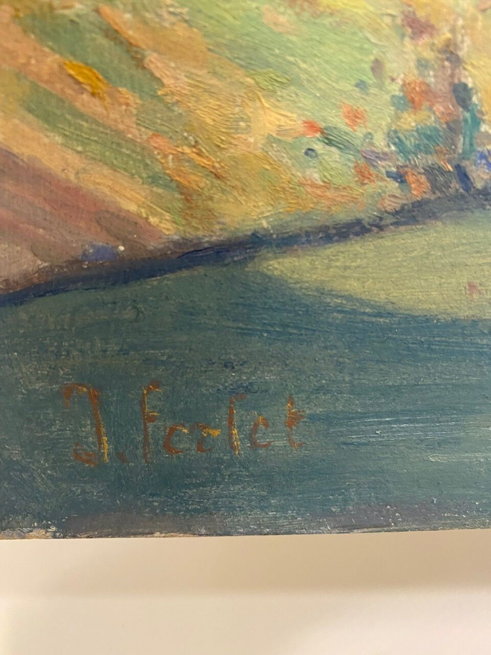 Tableau ancien, paysage Monts du Lyonnais daté 1948 et signé