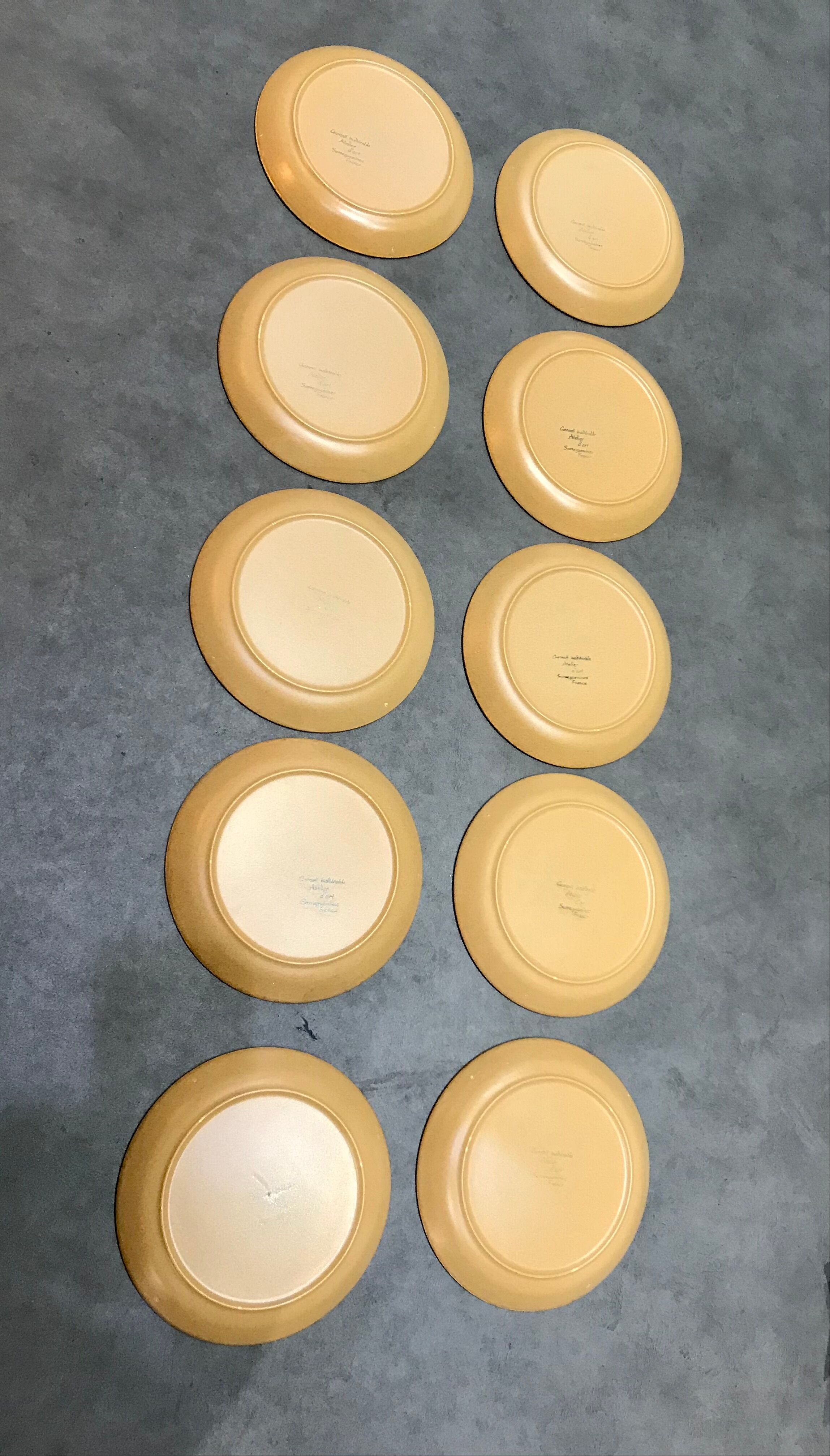 Lot 10 plates flat vintage sandstone workshop art Sarreguemines