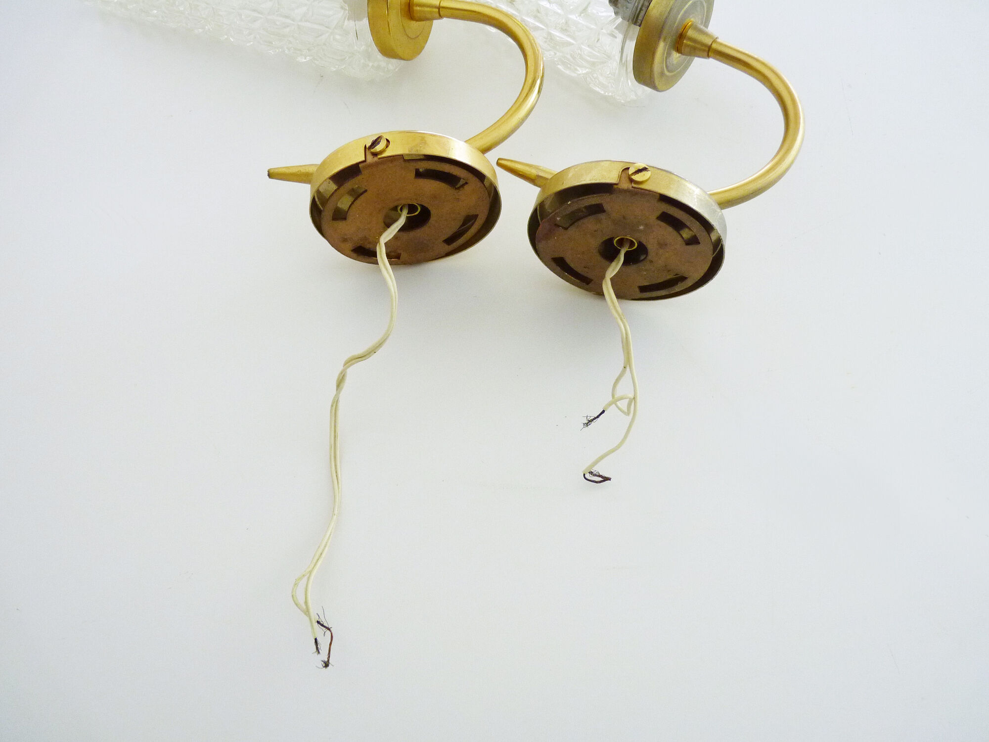Pair of brass glass tulip wall lights 50-60s