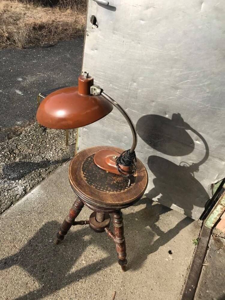 Vintage brown metal desk lamp EAKV, 1950s design, rounded shade.