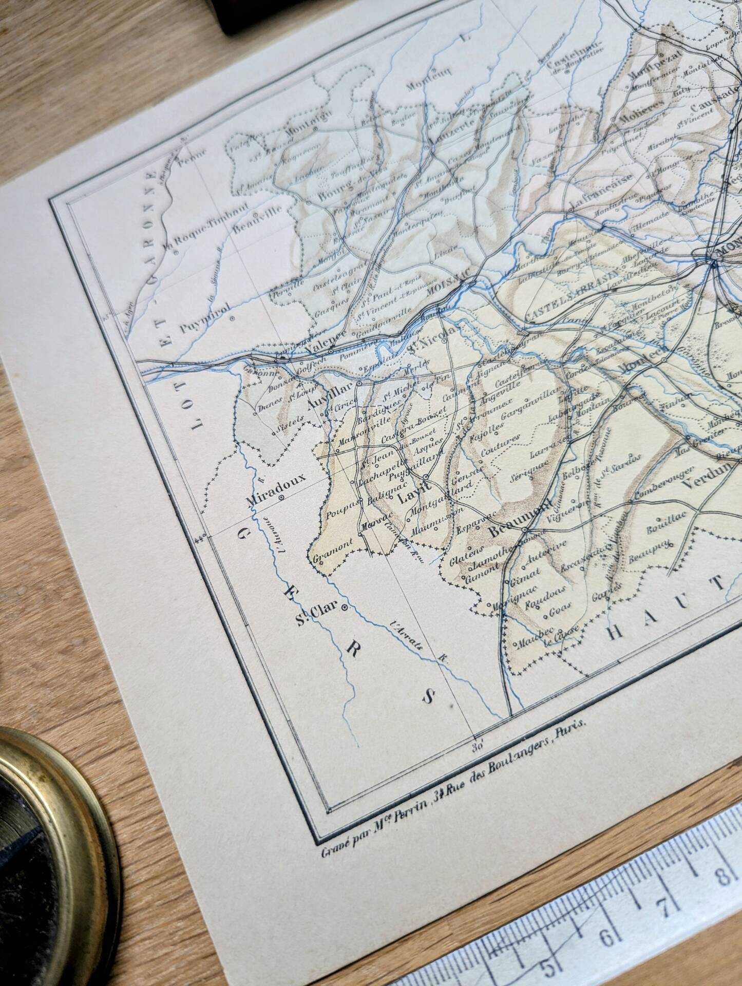 Printed in 1889, Tarn-et-Garonne, old map.