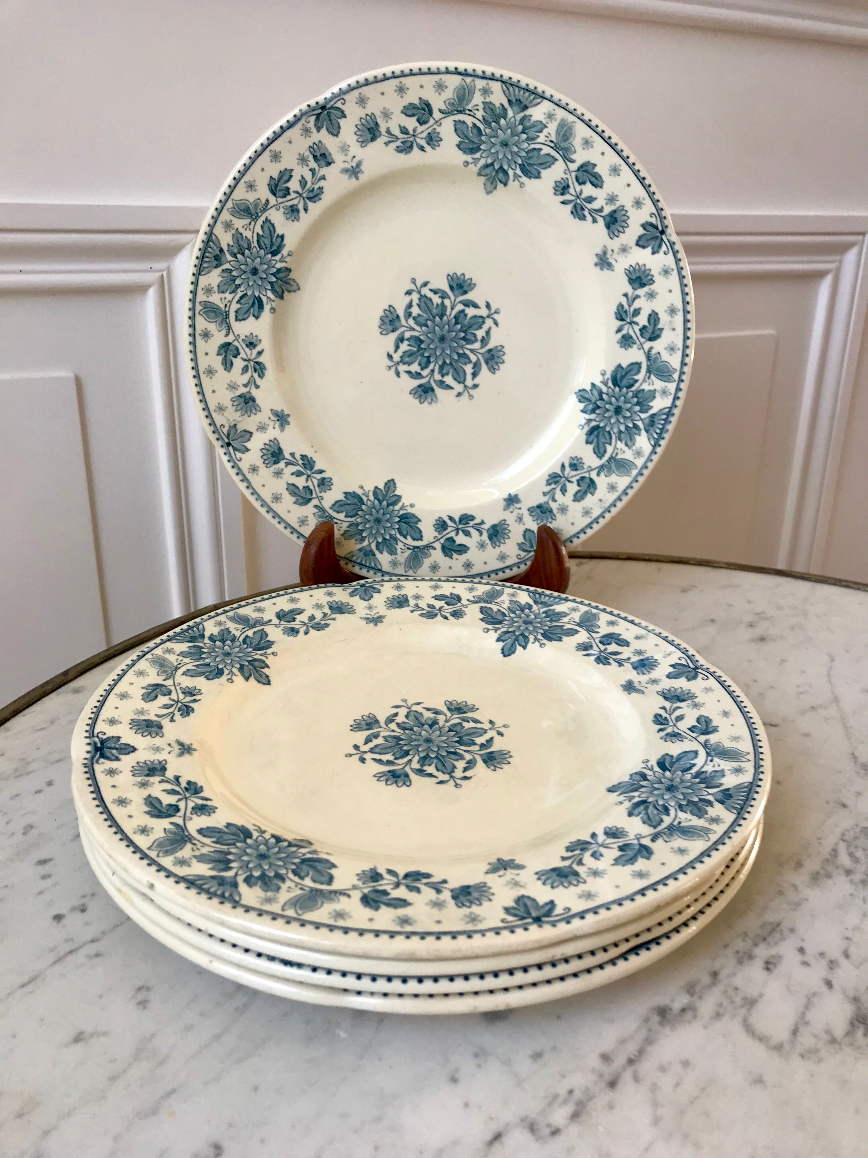 5 flat plates Terre de Fer Sarreguemines model "Estrèes" XIXth