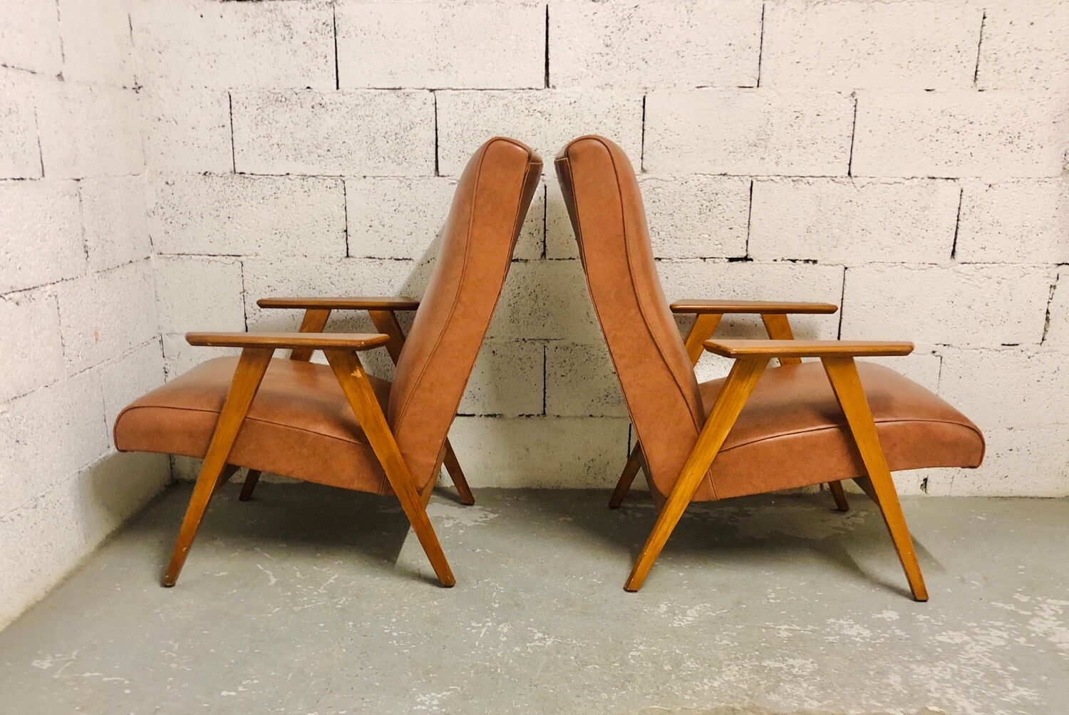 Pair of armchairs Scandinavian design feet compass vintage period 1960s