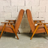 Pair of armchairs Scandinavian design feet compass vintage period 1960s