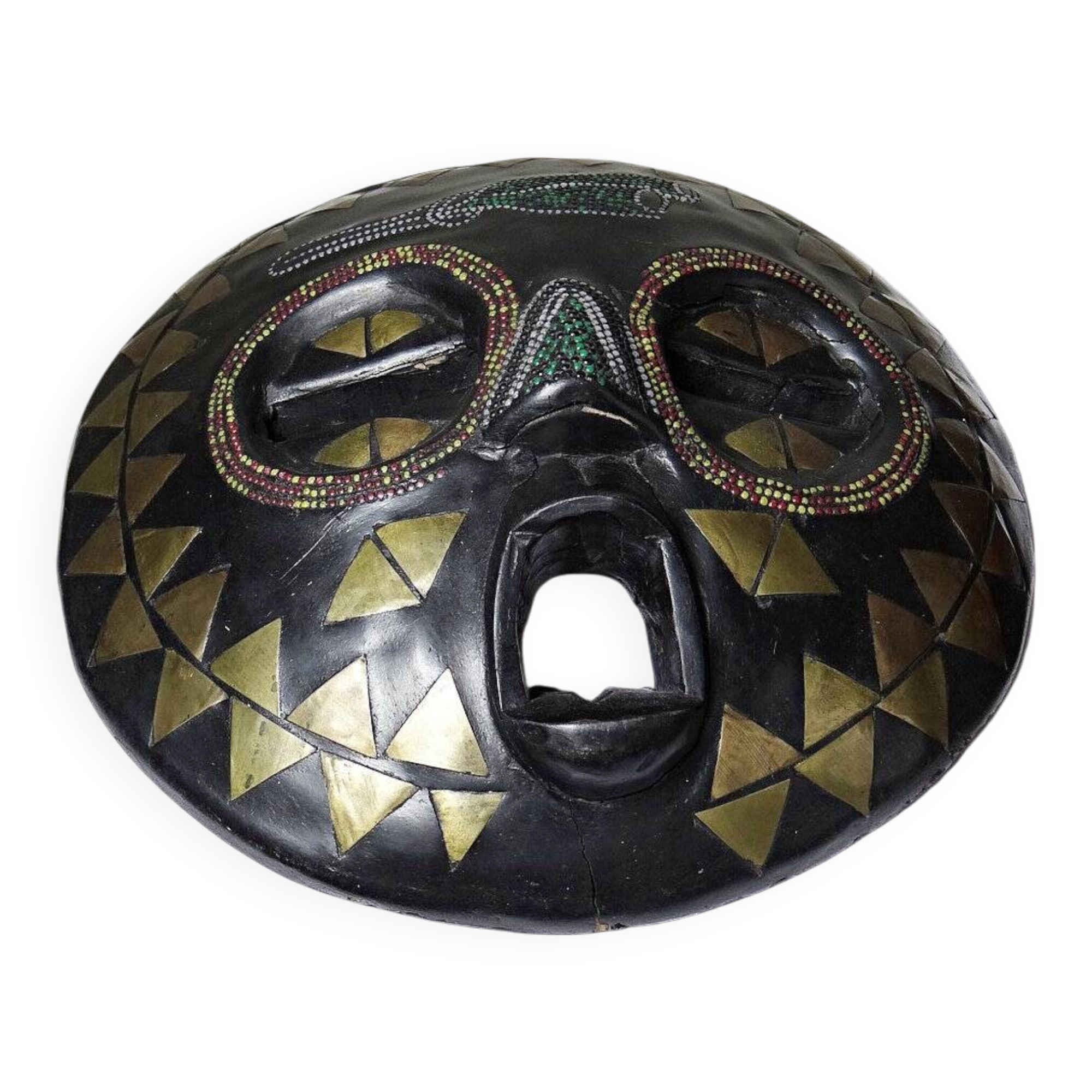 African moon mask, Luba/Baluba, DR Congo, carved wood, beads.