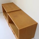 2 Scandinavian wall-mounted bedside tables with drawers, oak, 1960