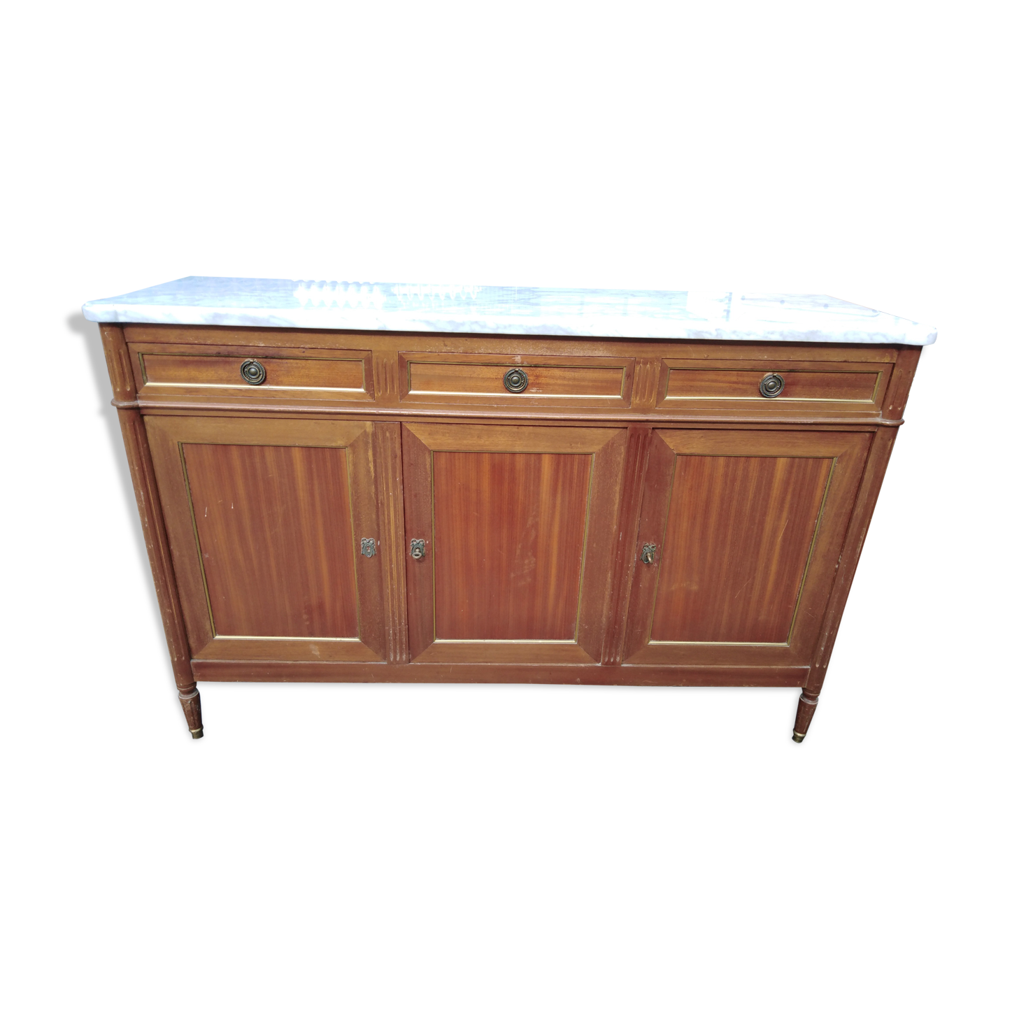 Small mahogany buffet on marble, Louis XVI style, 60s, in its juice!