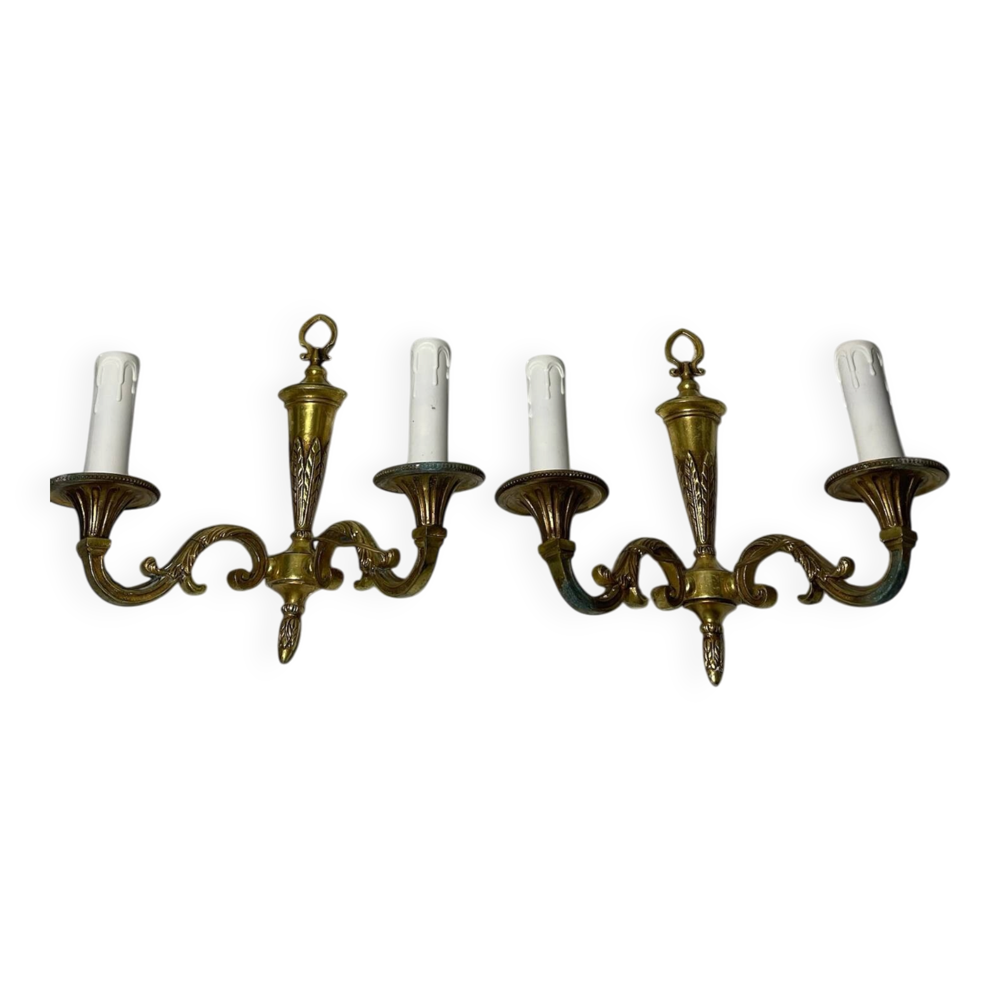 Pair of vintage gold wall sconces – Louis XVI style – 2 arms of