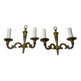 Pair of vintage gold wall sconces – Louis XVI style – 2 arms of