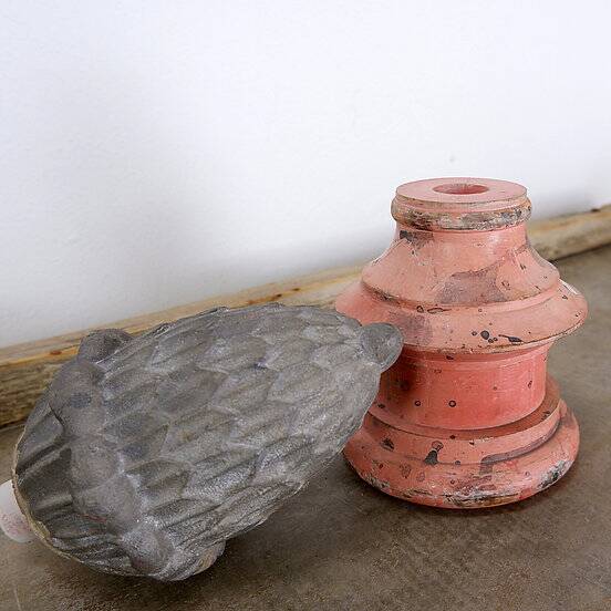 Vintage Decorative Cast Iron Pine Cone on Wooden Base