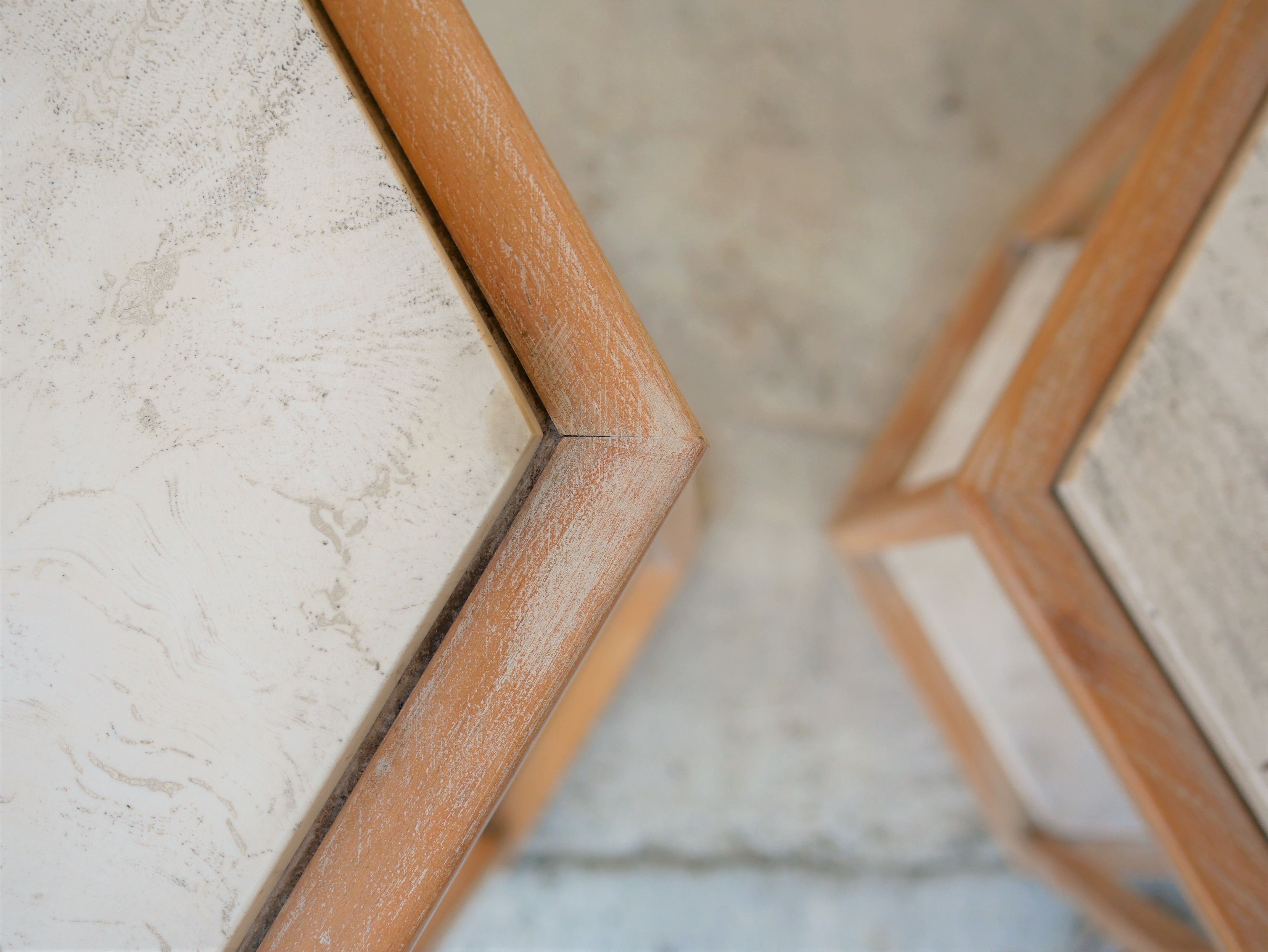 Series of 3 vintage coffee tables in travertine and wood by Roche Bobois editions