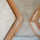 Série de 3 tables basses vintage en travertin et bois par les éditions Roche Bobois