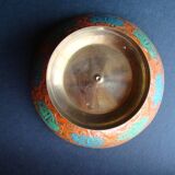 Peacock enameled brass bowl