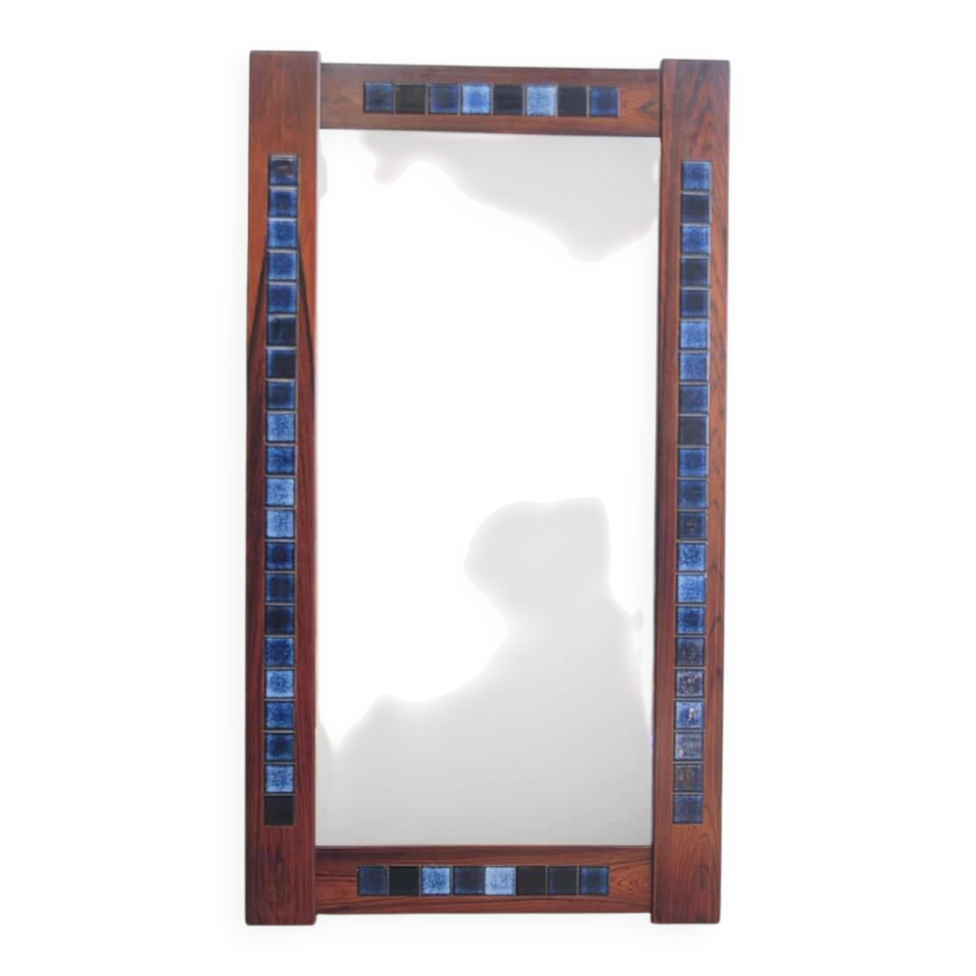 Rosewood mirror with blue ceramic tiles