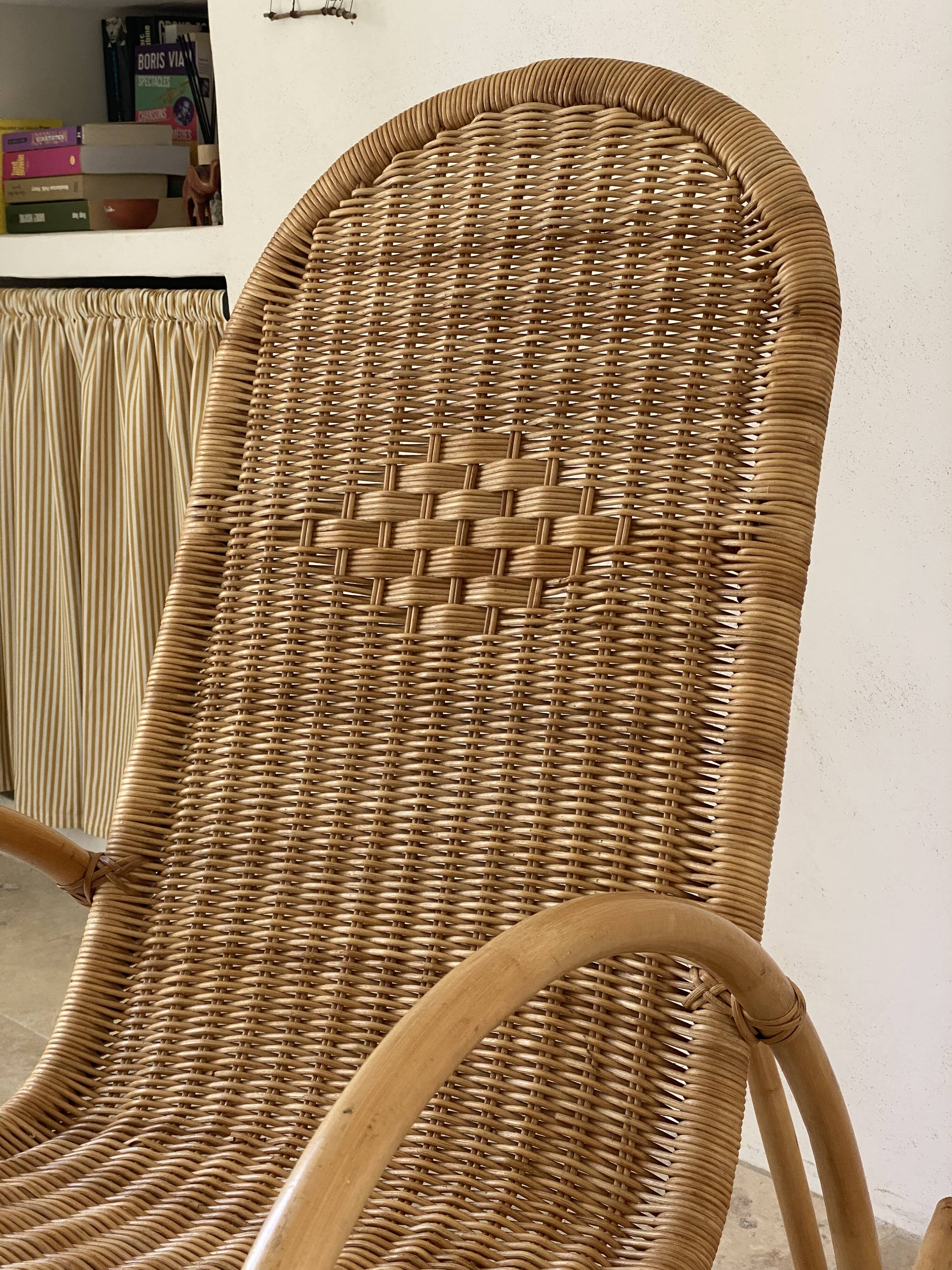 Natural rattan rocking chair.