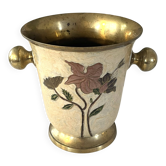 Rare French Art Nouveau Cloisonne Brass Champagne Cooler with Orchid E