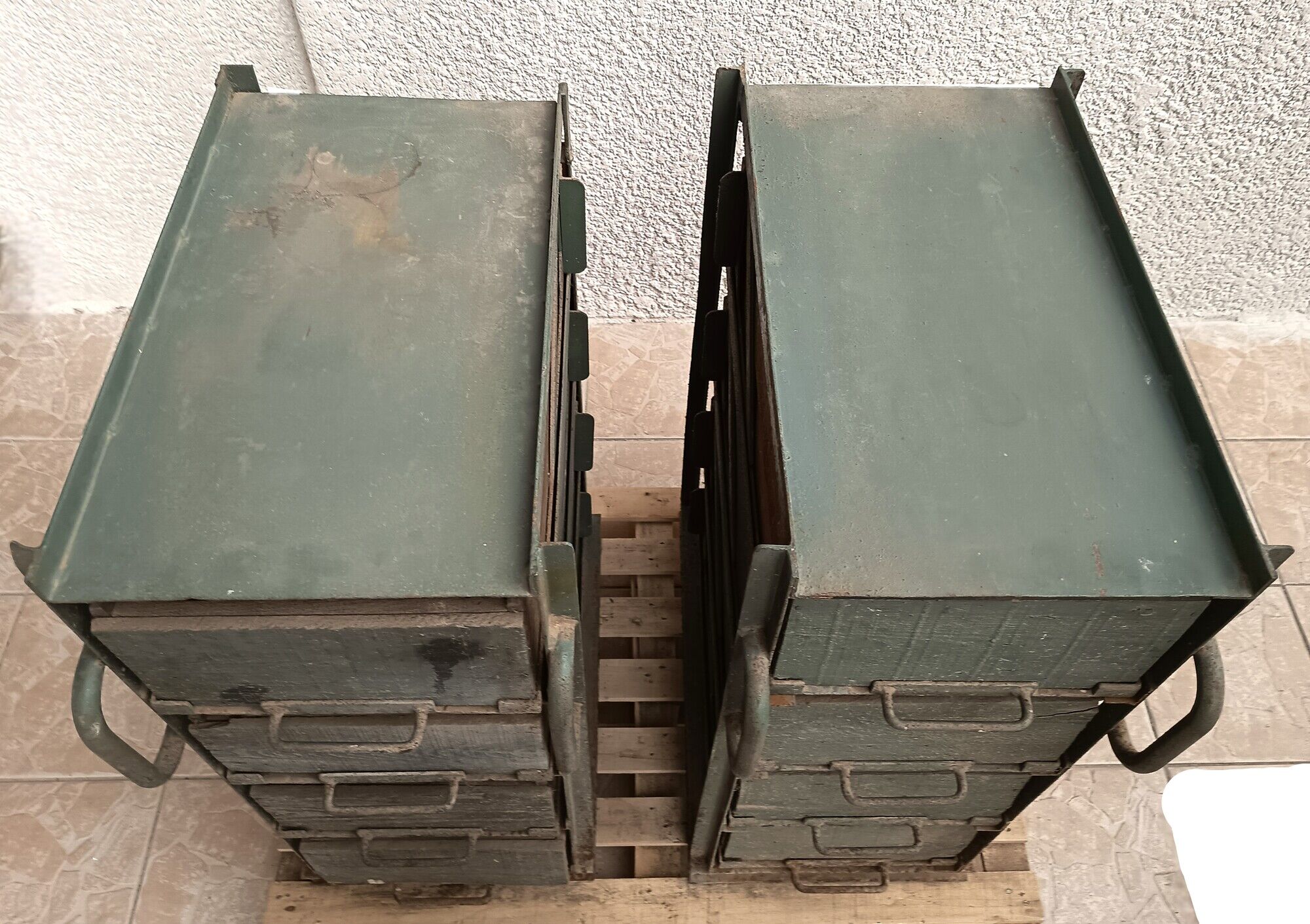 Pair of vintage industrial metal and wood lockers