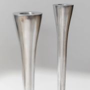 Set of 2 Stainless Steel Vintage Candle Holders, Silver Finish, Space Age Italian Design (1970s)