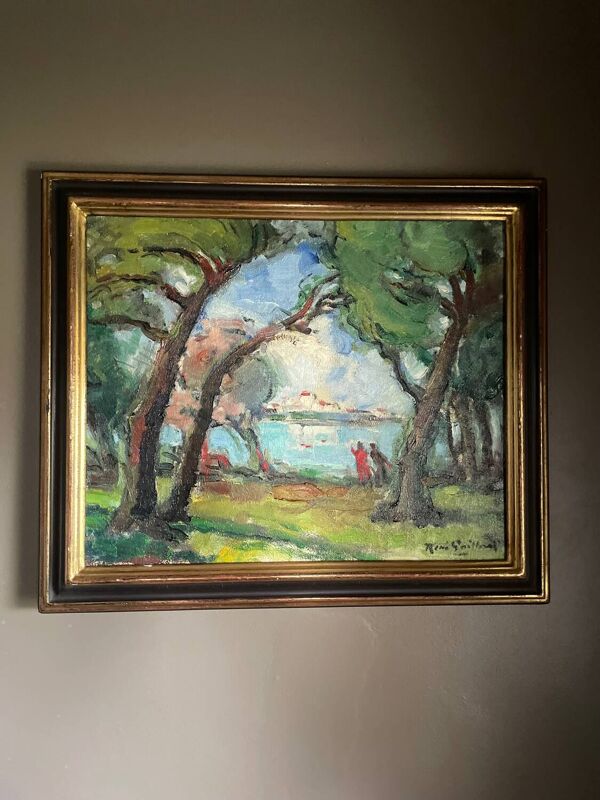 peinture à l'huile et au couteau sur toile montée sur châssis.Vintage