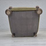 1960s, Danish relax armchair, green furniture velour fabric, oak wood.