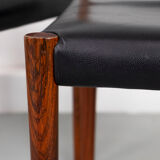 Set of 6 wooden Dining Chairs with black Leather, 1960