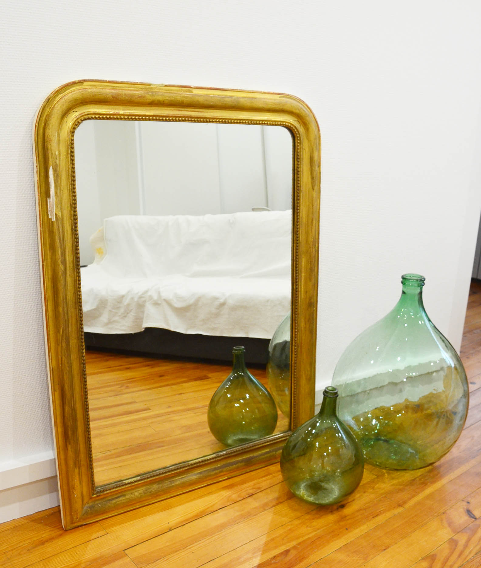 Late 19th century Napoleon III wood and stucco fireplace mirror 87x117cm