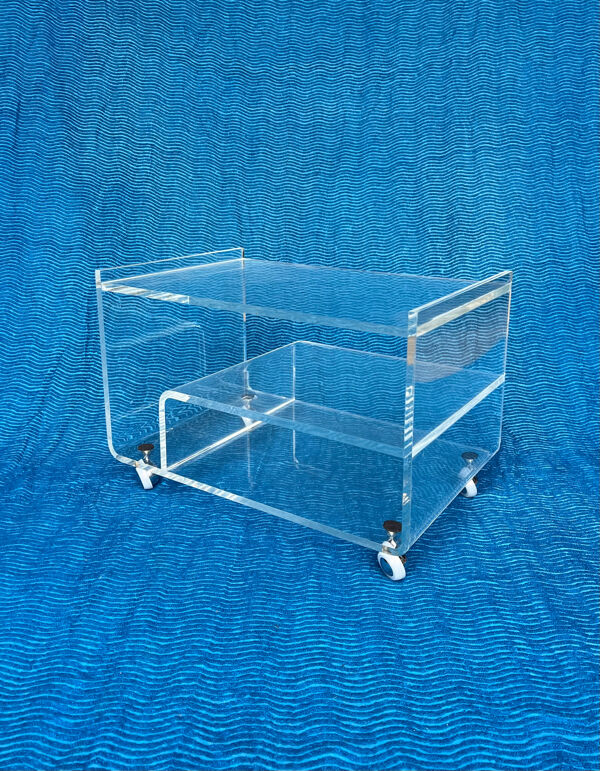 Desserte/caisson de rangement en plexiglass translucide a roulettes vi