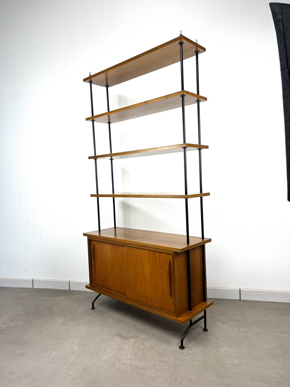 1950s wooden and metal bookshelf shelf