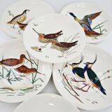 Service modèle oiseaux en faïence polychrome Gien peinte à la main