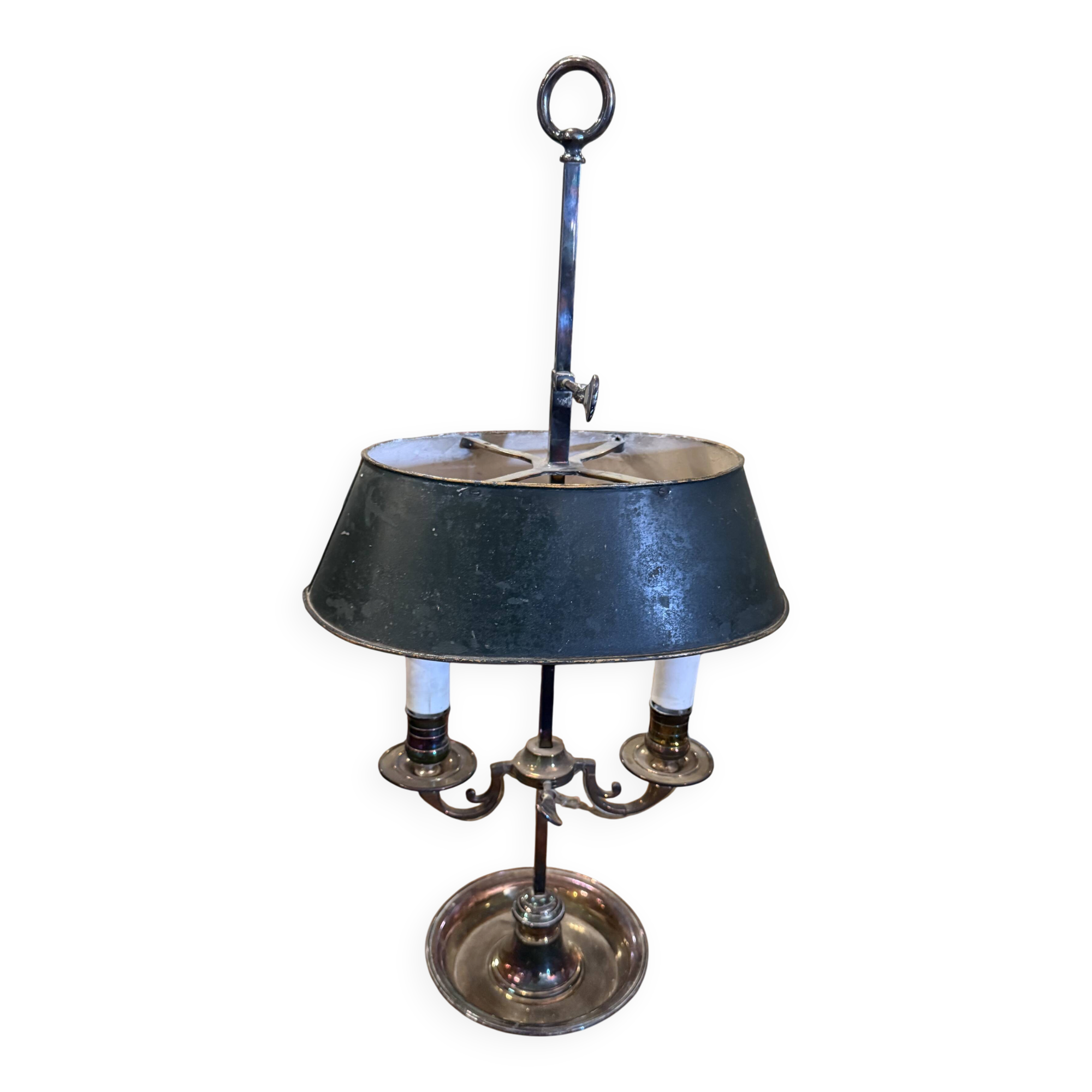 Silver-plated metal base bouillotte lamp