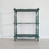 Etagère ancienne bois tourné rénovée verte