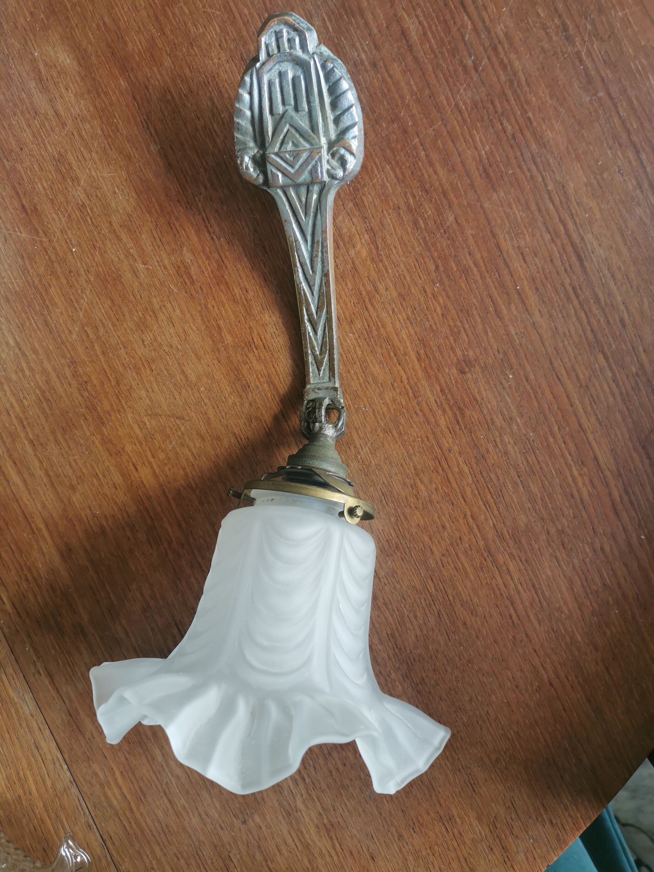 Pair of Art Deco wall lamps glass and metal