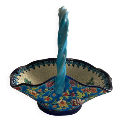 Grand Panier Corbeille Émaux de Longwy F3 B5000 - Anse Torsadée Turquoise -