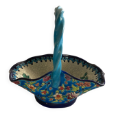 Large Basket Emaux de Longwy F3 B5000 - Twisted Turquoise Handle -