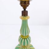 Murano turquoise lamp and pink silk lampshade 1940
