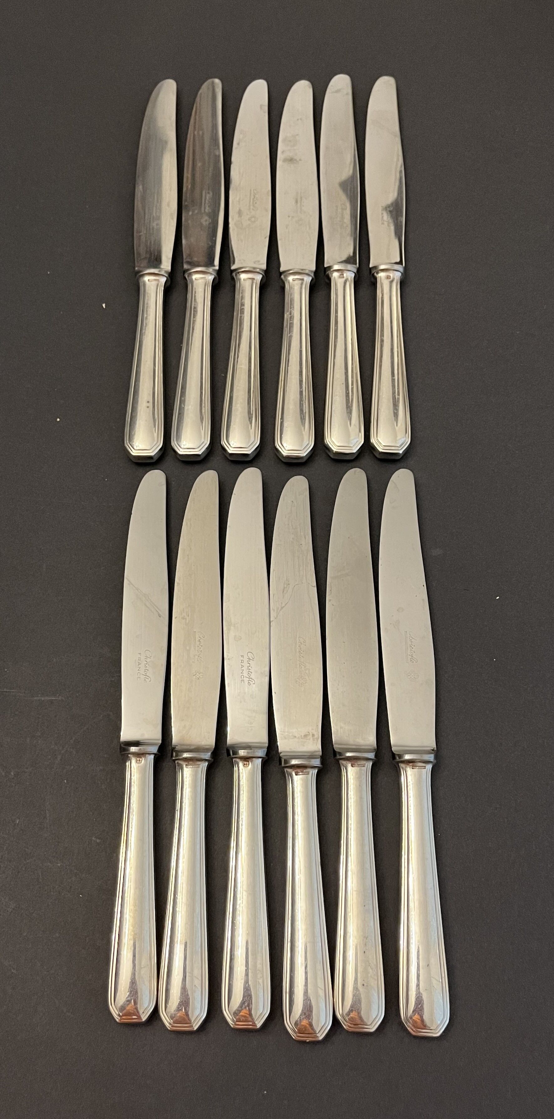 12 large Christofle silver metal knives