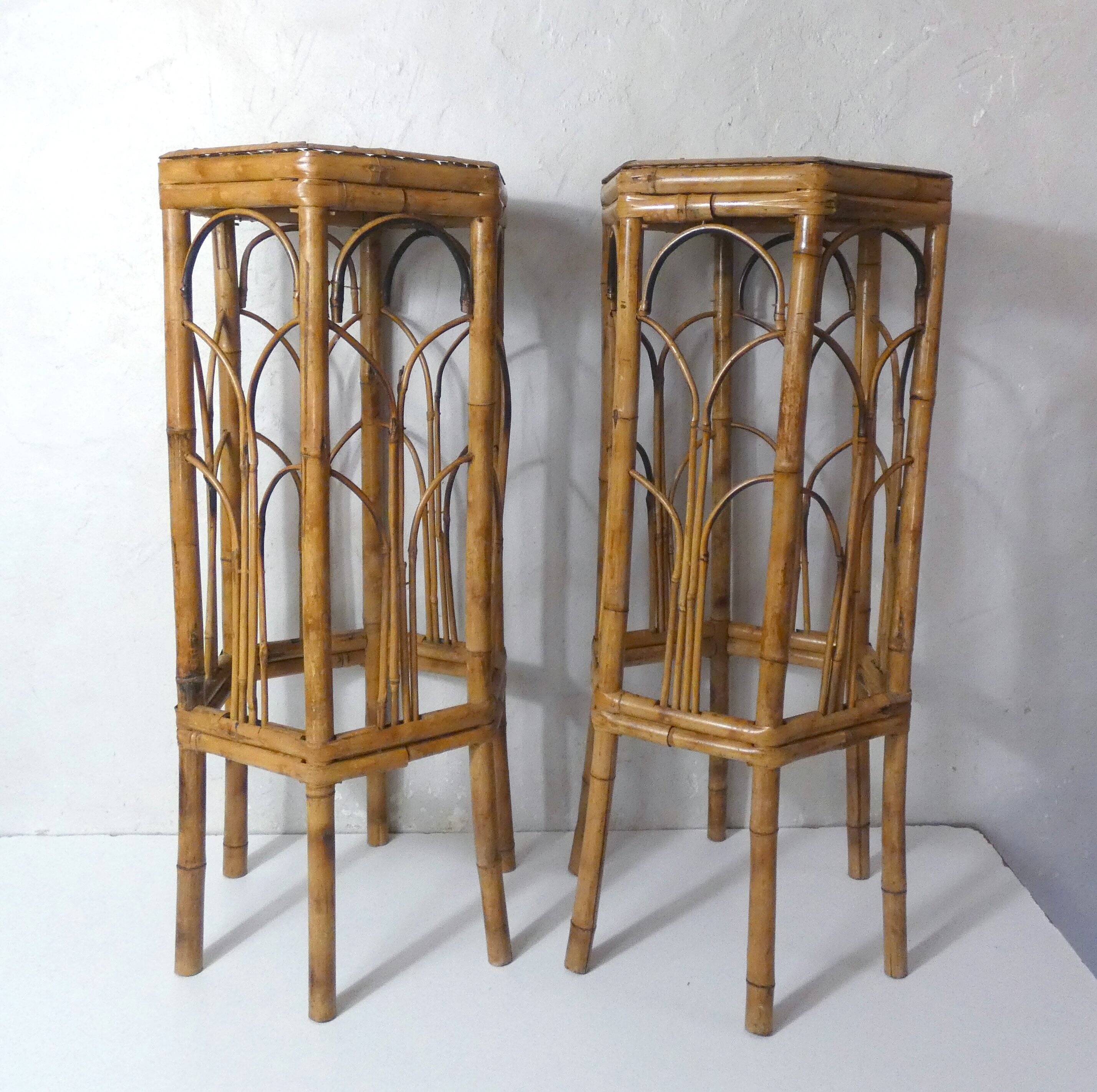 Set of 2 vintage rattan stools