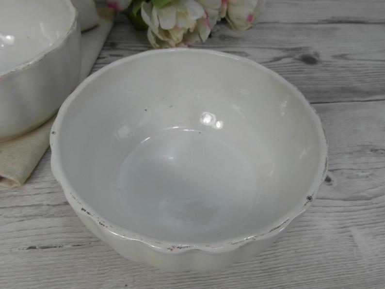 2 Digoin white ceramic milk coffee bowls