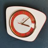 Vintage Formica clock silent trapeze wall pendulum "Jaz white orange"