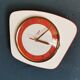 Vintage Formica clock silent trapeze wall pendulum "Jaz white orange"