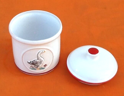 Pair of jars with foie gras lids cylindrical shape ceramic