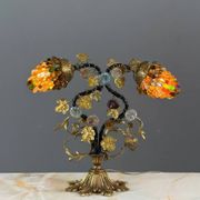 Lampe en bronze et verre polychrome, XXe Siècle