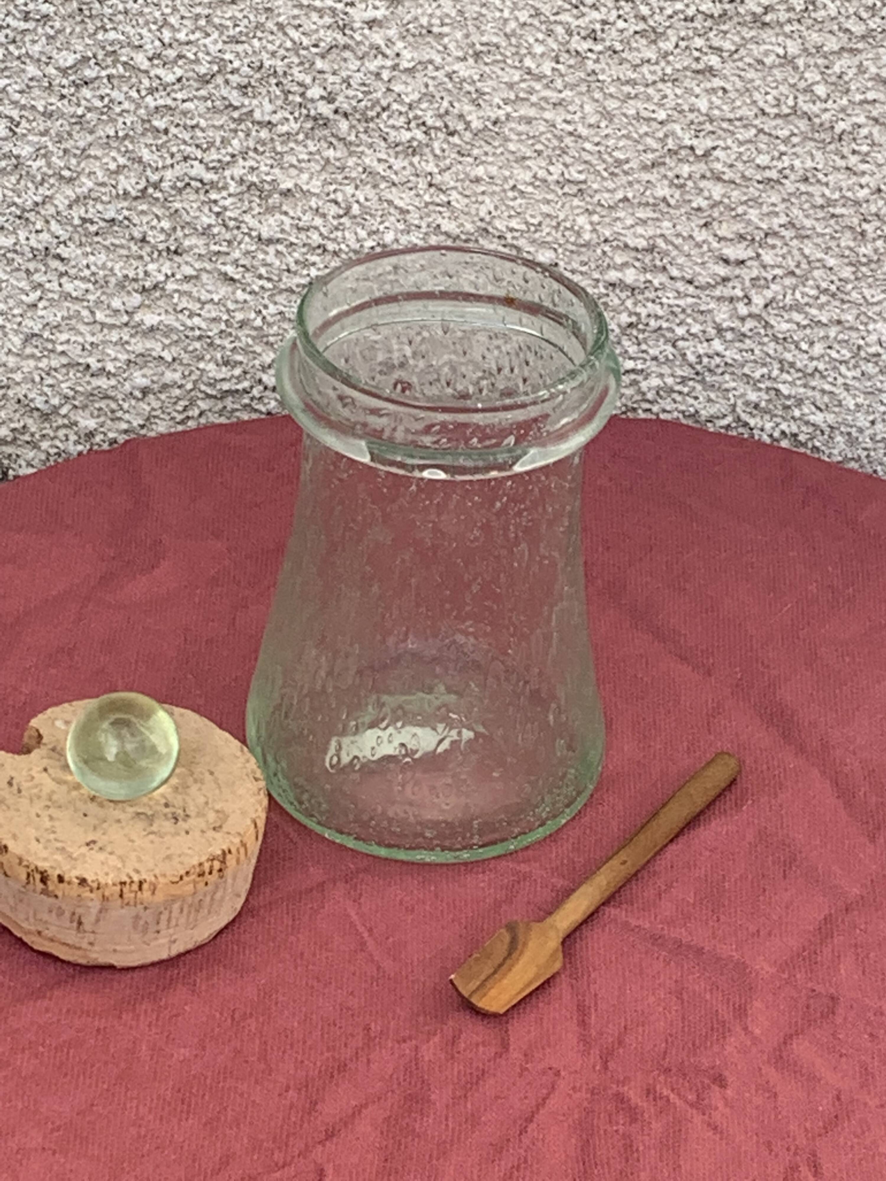 Olive or pickle jar in Biot bubble glass, hand-blown