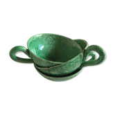 Cups green glazed ceramic, marius giuge, vallauris 50's