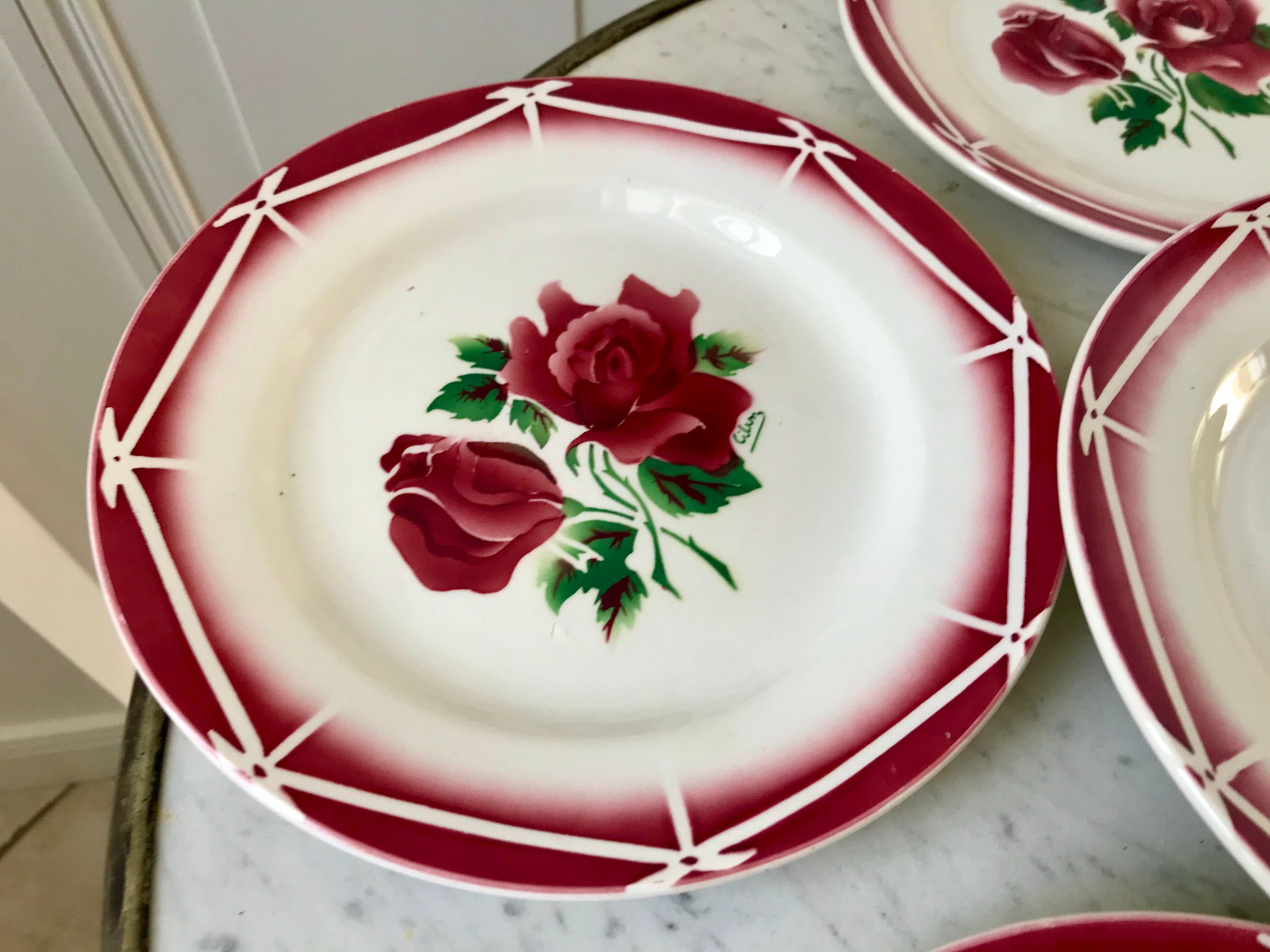 set of 6 dessert plates Digoin Sarreguemines model Cibon years 30-40