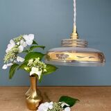 Vintage frosted glass pendant lampshade with gold frieze