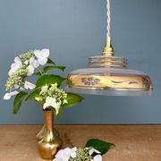 Vintage frosted glass pendant lampshade with gold frieze
